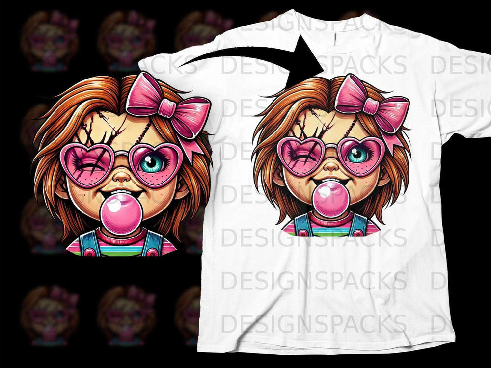 Creepy Cartoon Girl with Bubble Gum Graphic shirt