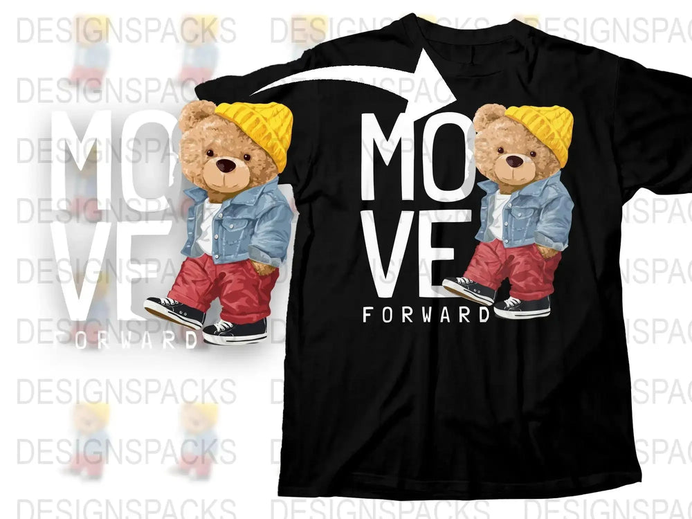 Cute Cool Bear in Stylish Jacket and Yellow Hat Png Digital Download