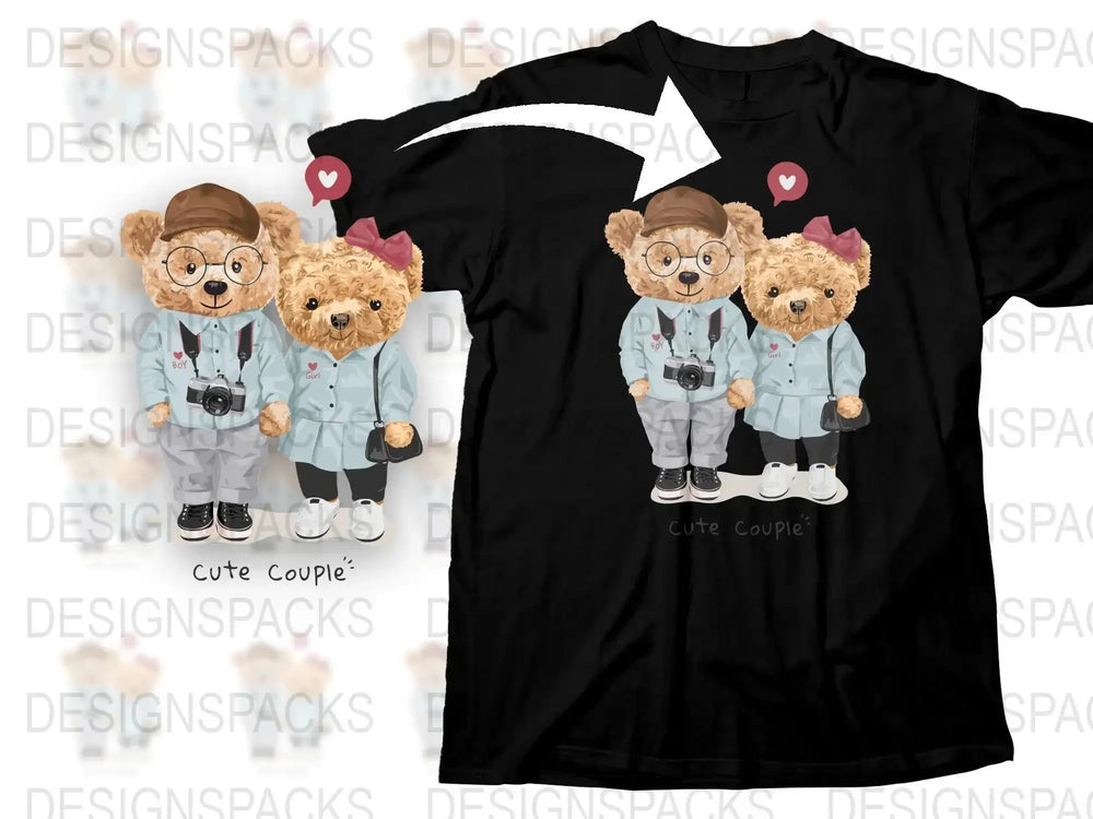 Cute Couple Bears Design Adorable Illustration Png Digital Download