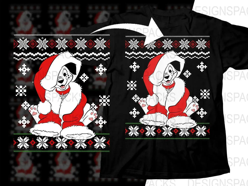 Cute Dalmatian Puppy in Santa Outfit Christmas Png Digital Download