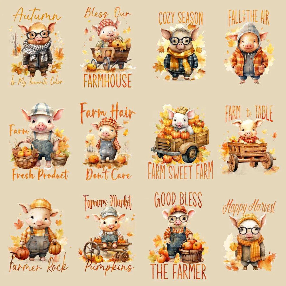 23 Cute Fall Pig Designs Bundle PNG