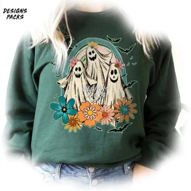 Cute Floral Ghost Retro Halloween Png Design