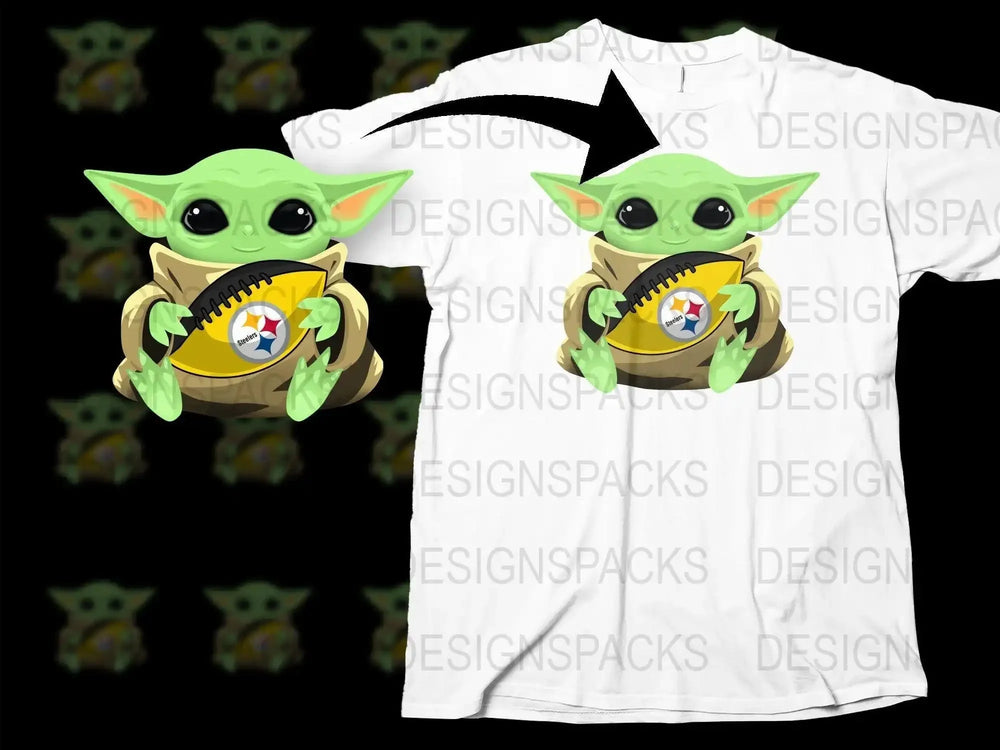 Cute Green Alien Holding Pittsburgh Football Png Digital Download