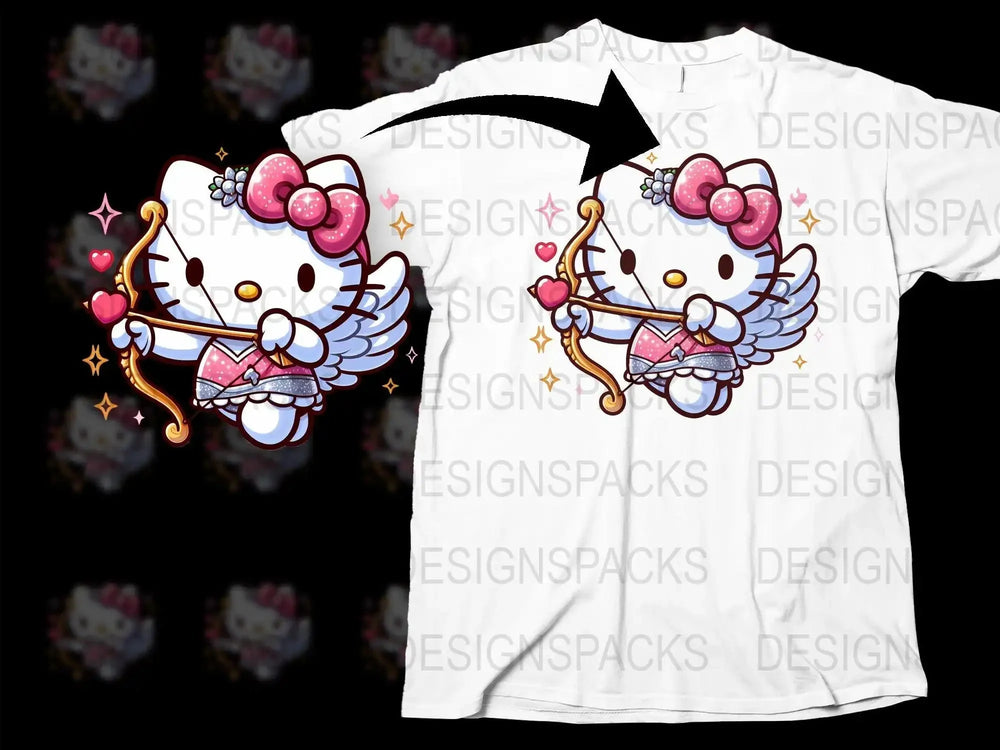 Cute Hello Kitty Valentine Angel Bow Design Png Digital Download