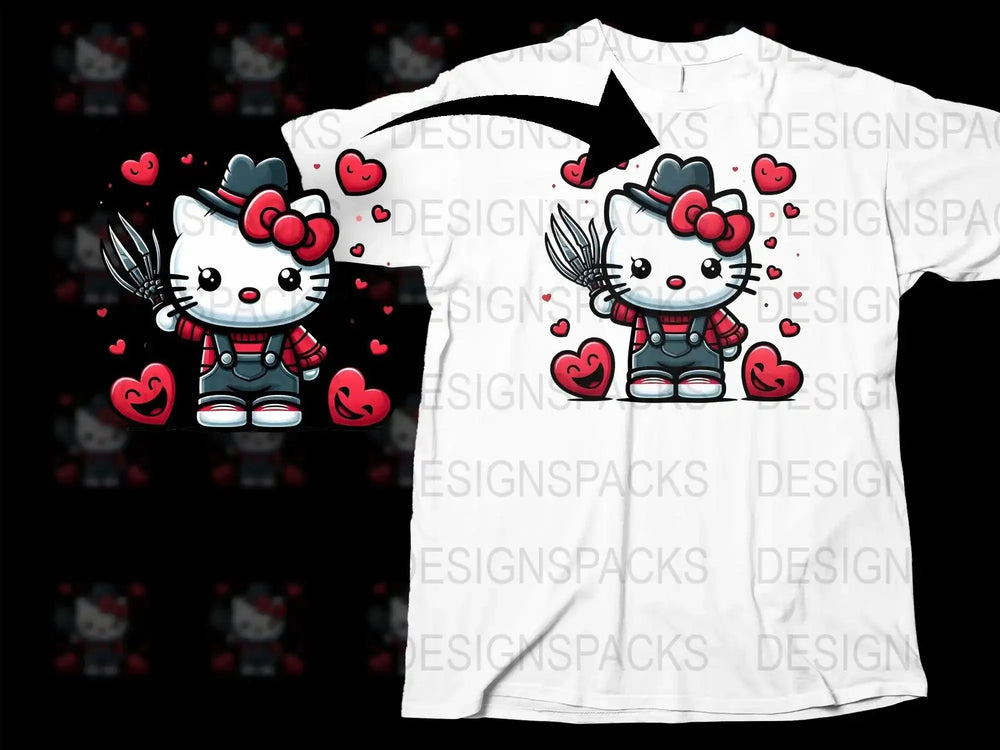 Cute Hello Kitty Valentine with Claws Png Digital Download