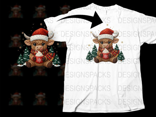 Cute Christmas Cow T-Shirt, Kids Holiday Tee, Festive Farm Animal Shirt with Santa Hat, Winter Clothing Gift