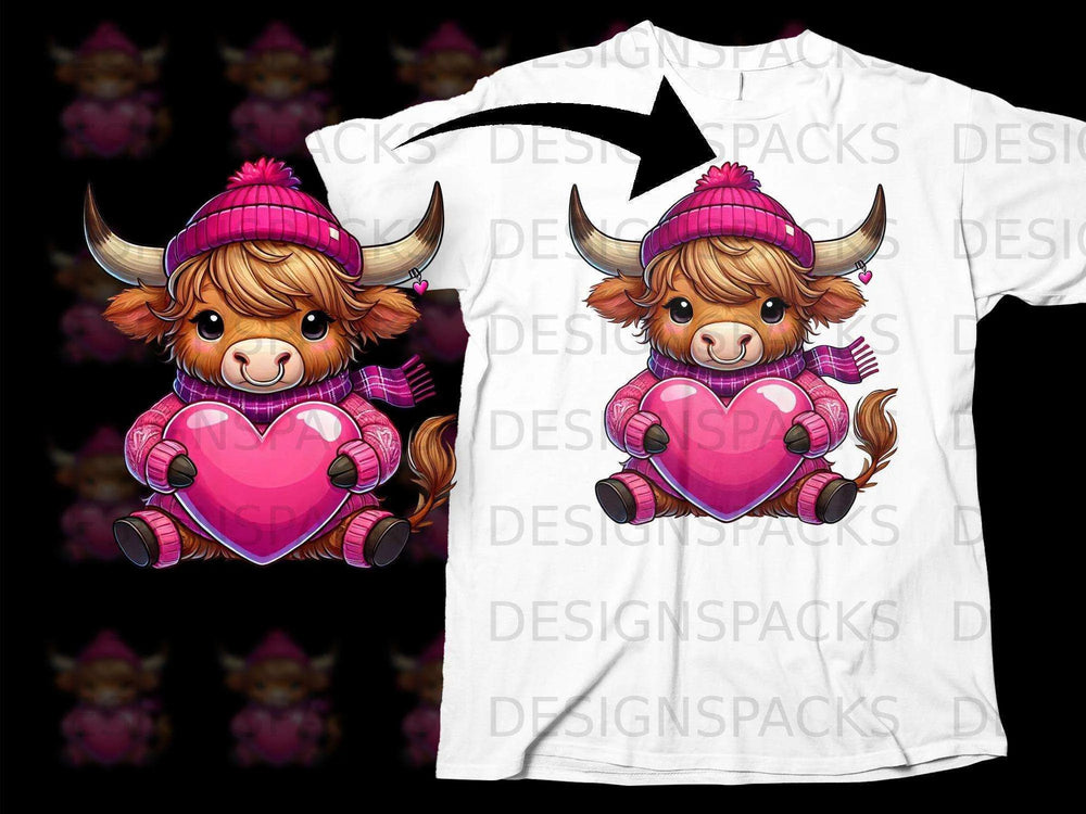 Cute Highland Cow with Heart and Winter Hat Shirt