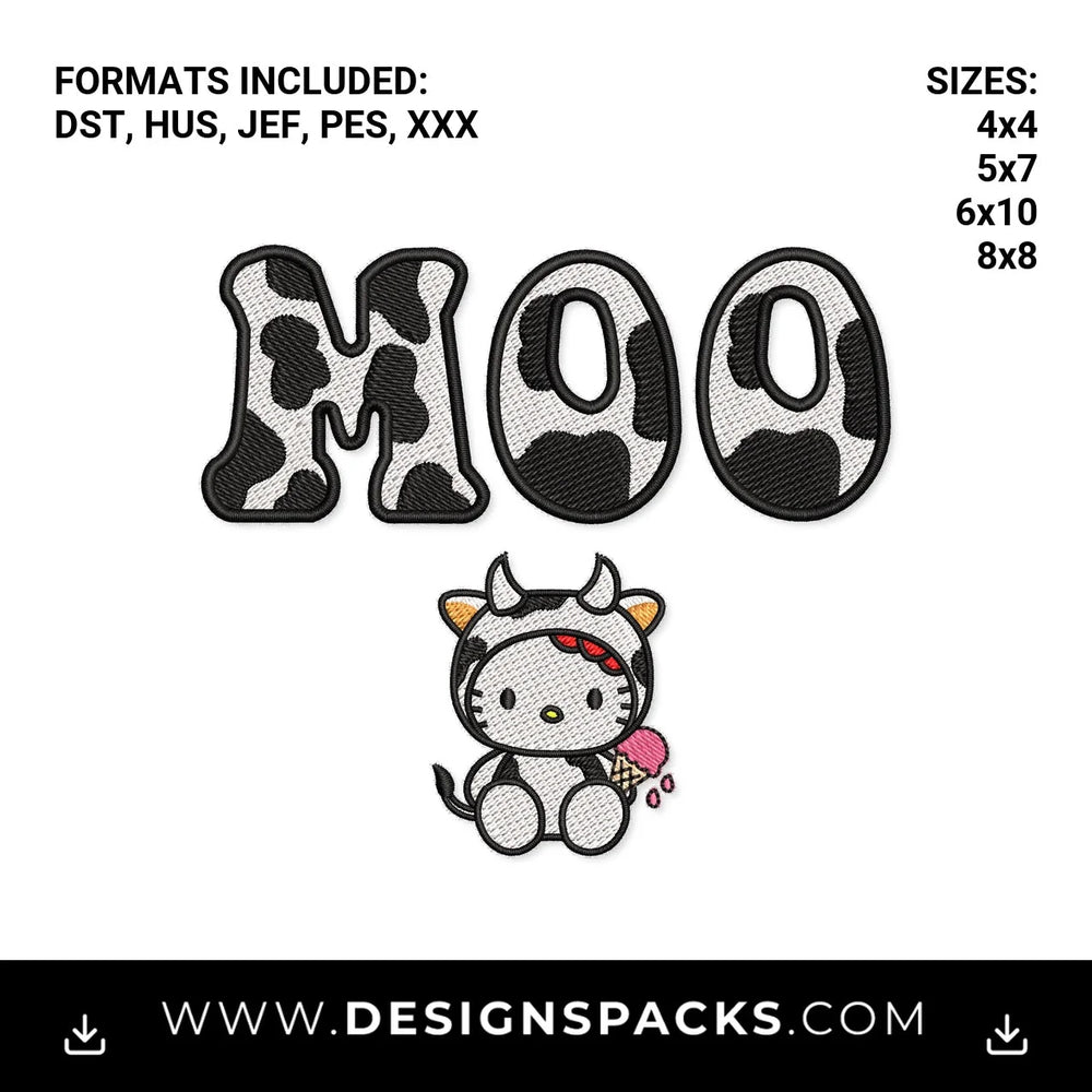 Cute Kitty Cow Costume MOO Cow Print Embroidery Design - Instant digital download pattern at Designspacks.com