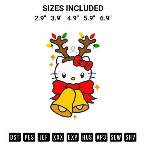 Cute Kitty Reindeer Christmas Embroidery Design