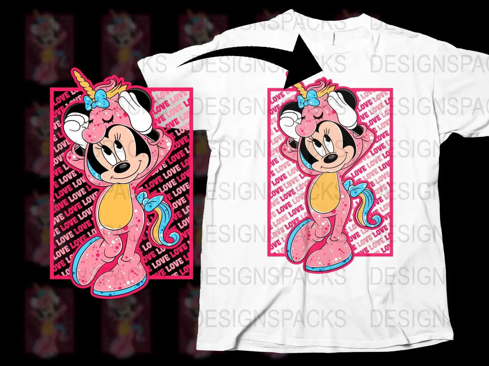 Cute Minnie Mouse in Unicorn Costume Valentines Png Digital Download