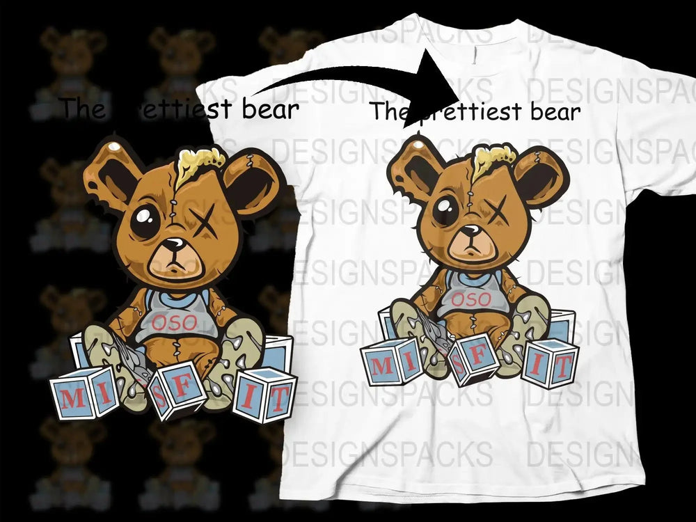 Cute Misfit Bear with Blocks Graphic Png Digital Download