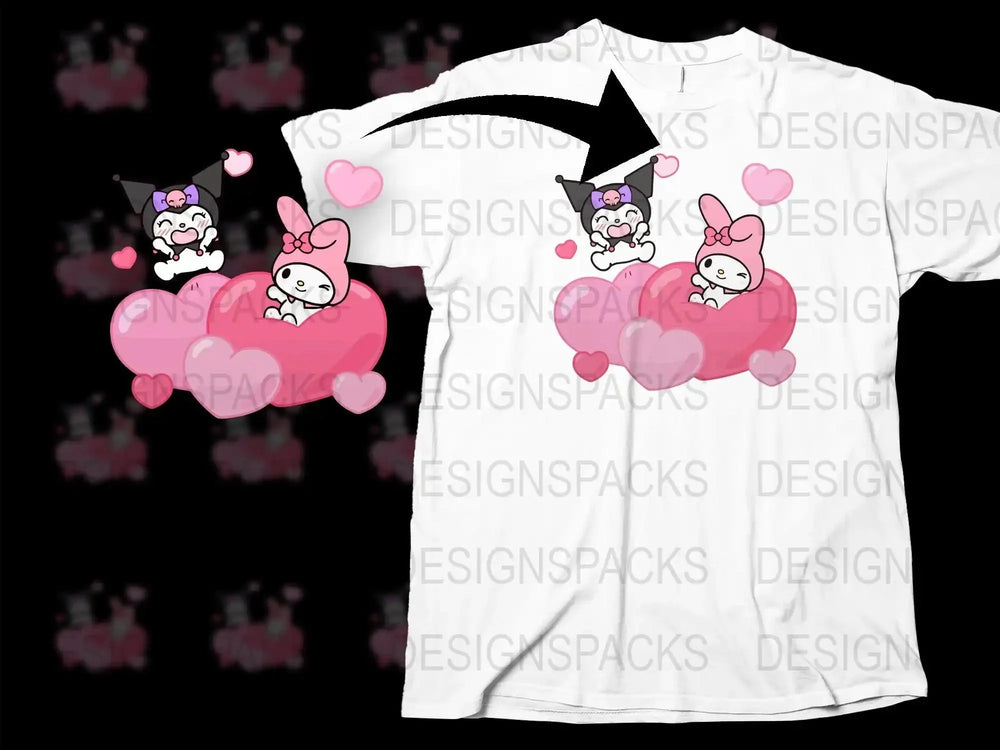 Cute My Melody and Kuromi Valentine Png Digital Download
