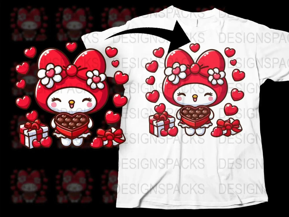 Cute My Melody Valentine Hearts Gift Box Png Digital Download