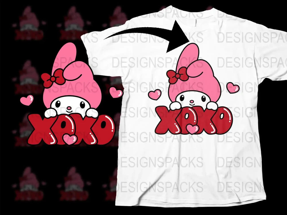 Cute My Melody XOXO Hearts Valentines Day Gift Png Digital Download