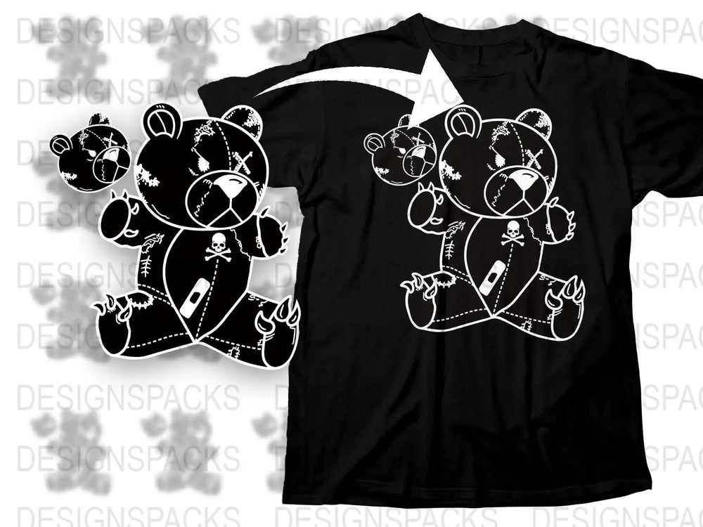 Cute Patchwork Teddy Bear Graphic Tee Png Digital Download