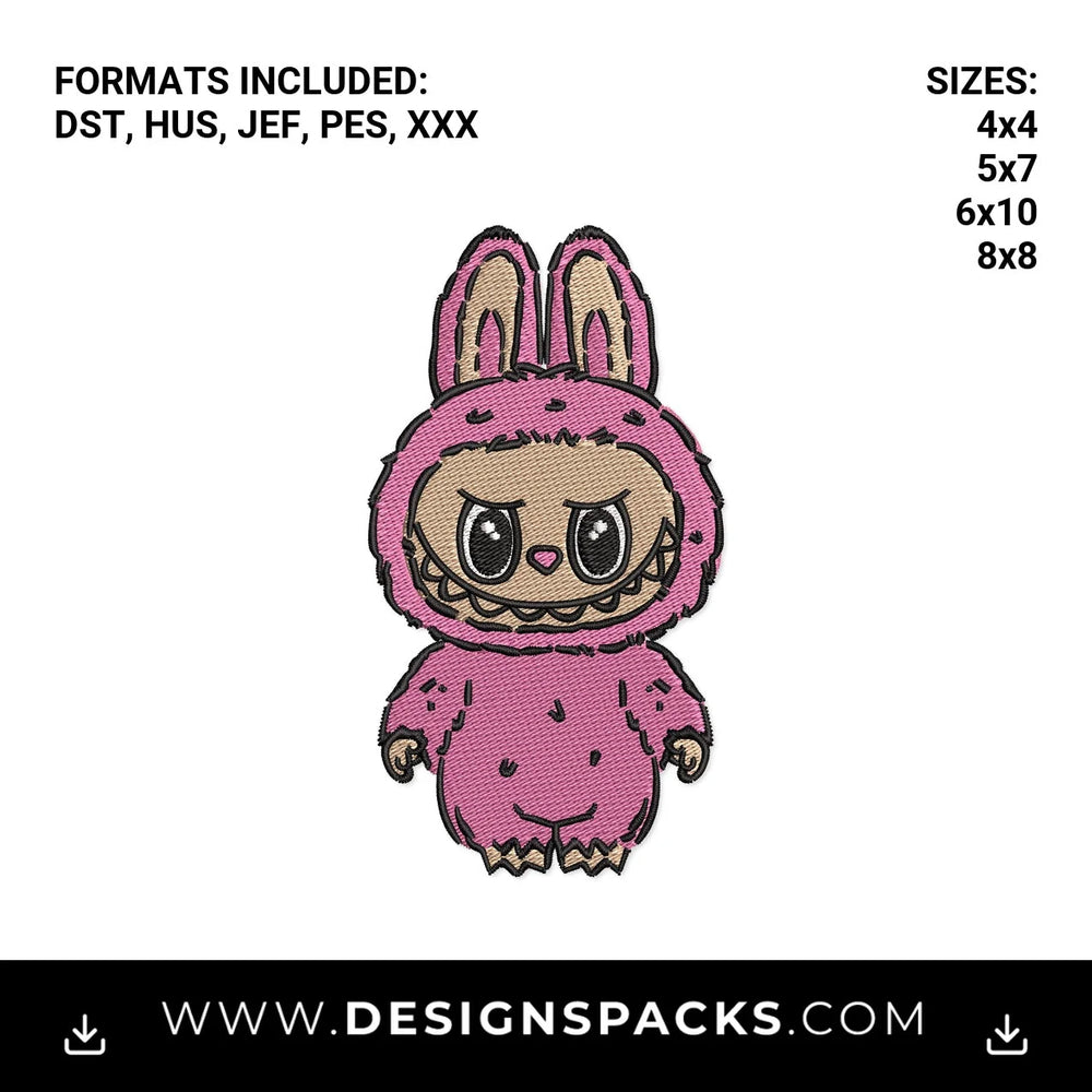 Cute Pink Bunny Monster Embroidery Design - Instant digital download pattern at Designspacks.com