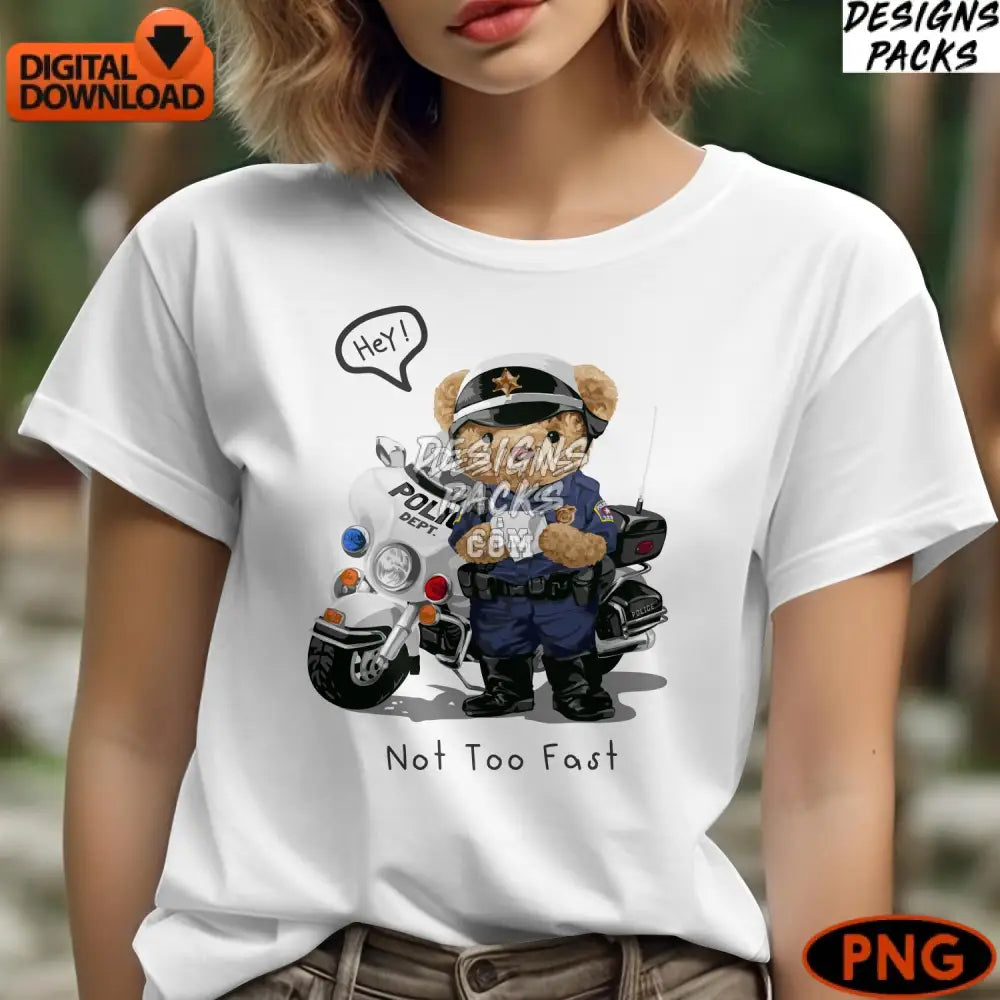 Cute Police R Teddy Bear Digital Art Not Too Fast Kids Instant Download Png