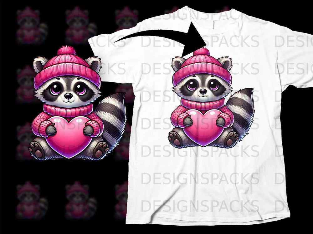 Cute Raccoon Holding Pink Heart in Winter Hat Shirt