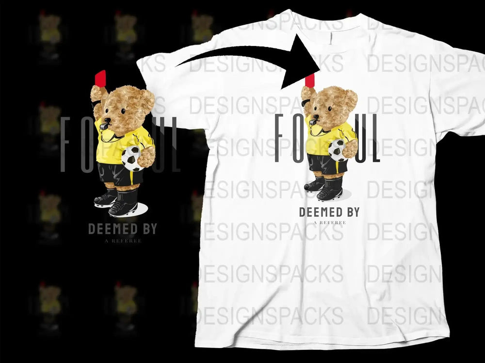 Cute Referee Bear Showing Red Card Graphic Png Digital Download