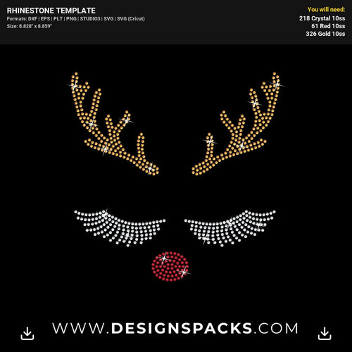 Cute Reindeer Face Christmas Rhinestone Digital Template