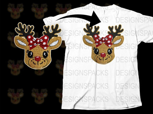 Cute Reindeer Christmas T-Shirt, Festive Holiday Graphic Tee with Red Bow, Unisex Adult and Kids Sizes Available
