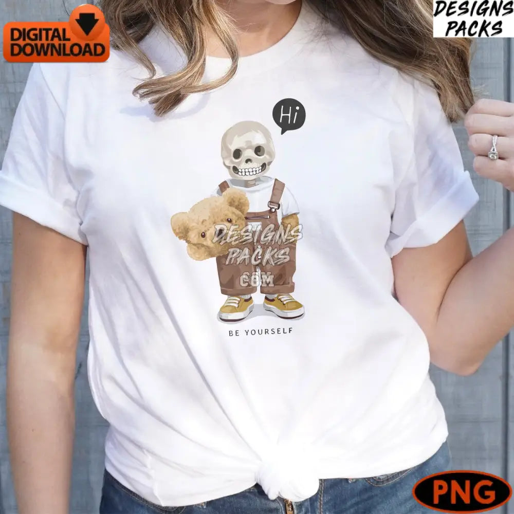 Cute Skull And Teddy Bear Digital Art Inspirational Be Yourself Quote Png Download