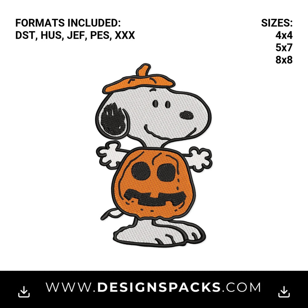 Cute Snoopy Halloween Pumpkin Costume Embroidery Design - Instant digital download pattern at Designspacks.com