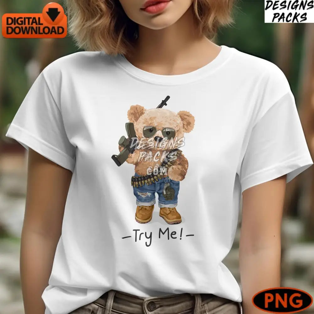 Cute Soldier Teddy Bear Digital Print Try Me! Military Instant Download Png File For Kids