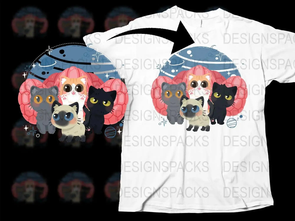 Cute Space-Adventure Cat Characters Graphic Png Digital Download