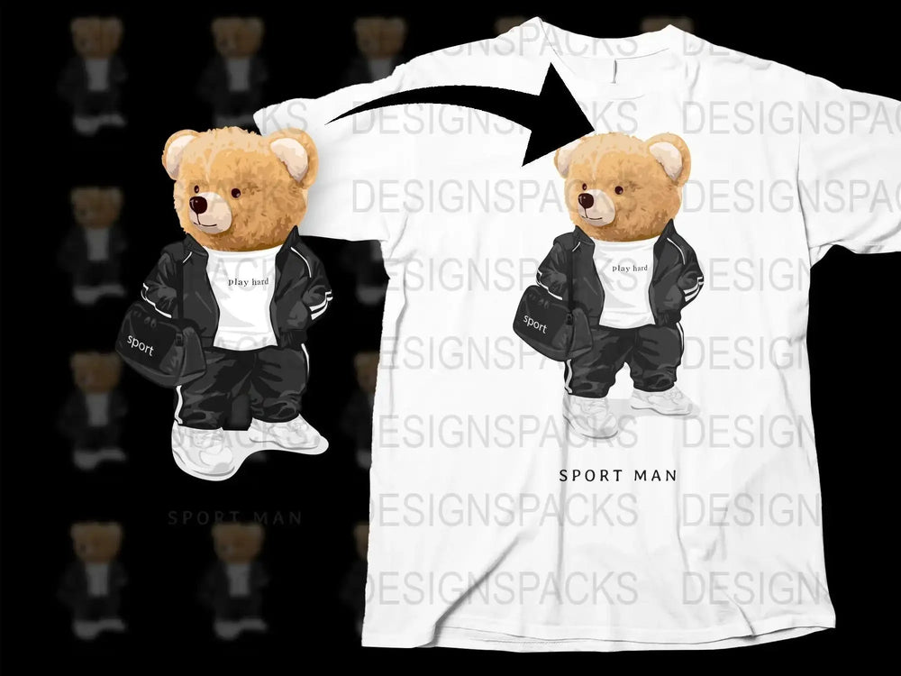 Cute Sport Man Teddy Bear Print Design Png Digital Download