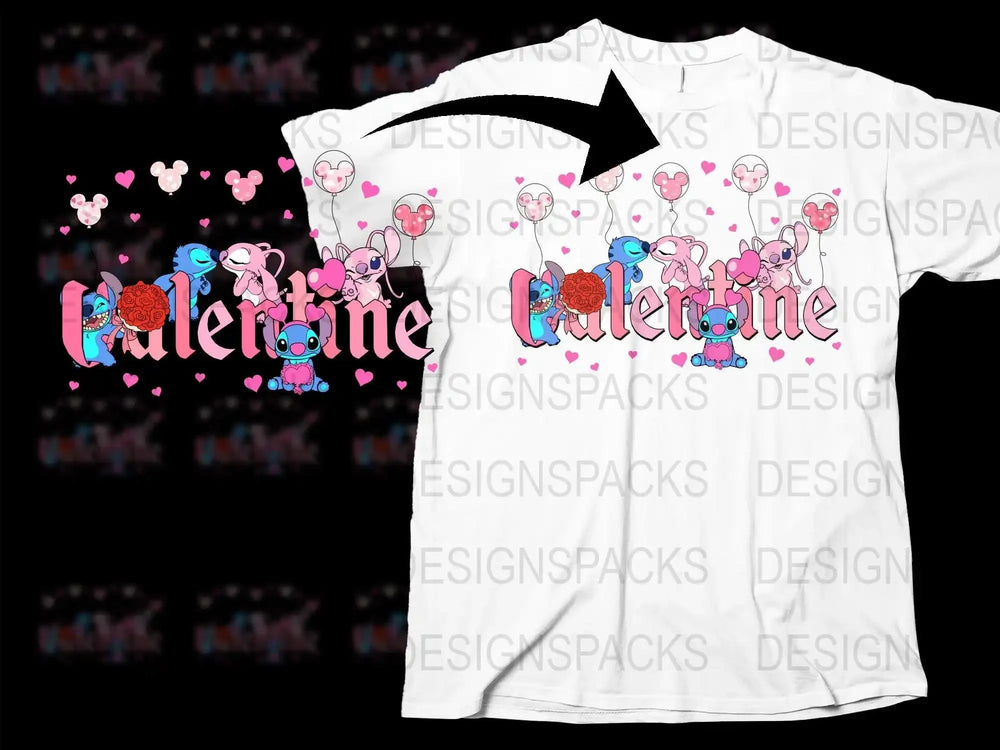 Cute Stitch and Angel Valentine Balloons Png Digital Download