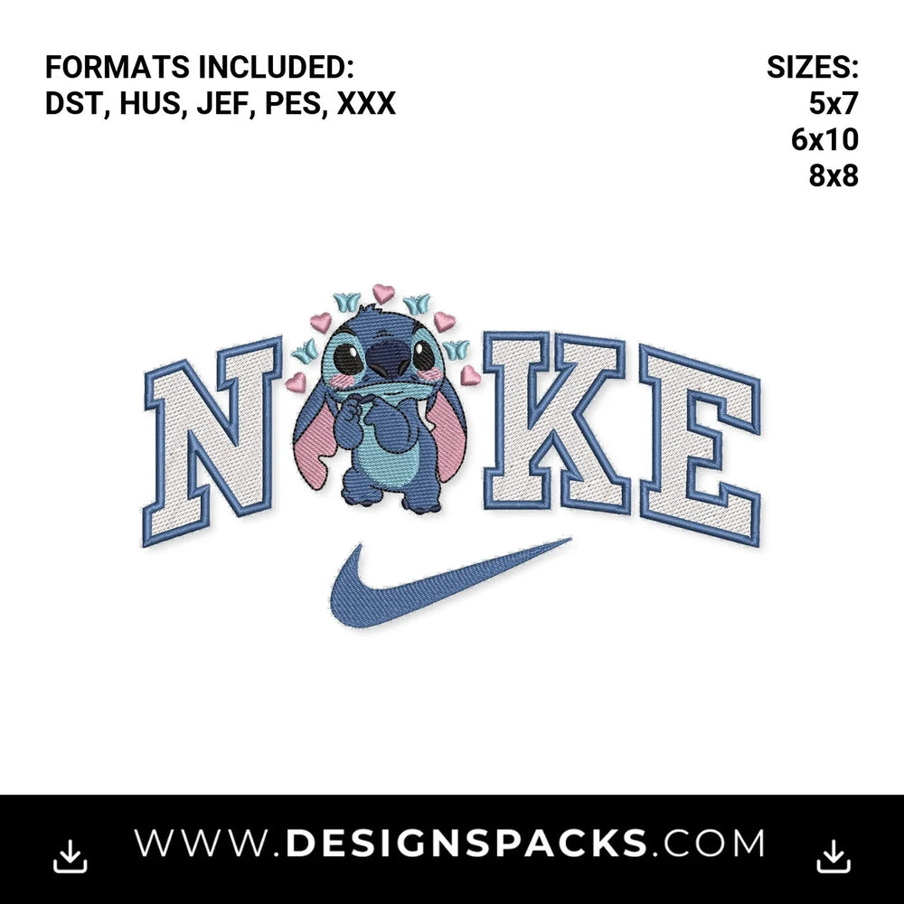 Cute Stitch Nike Varsity Swoosh Logo Embroidery Design - Instant digital download pattern at Designspacks.com