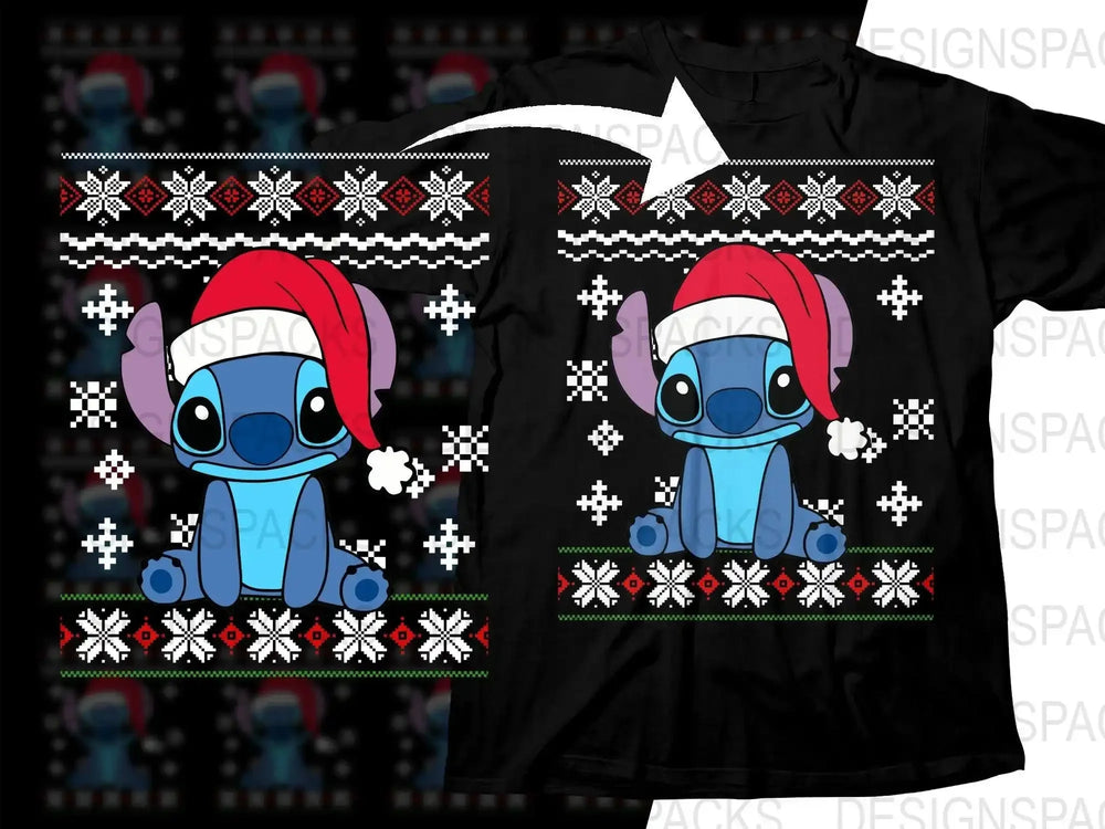 Cute Stitch Wearing Santa Hat Christmas Png Digital Download