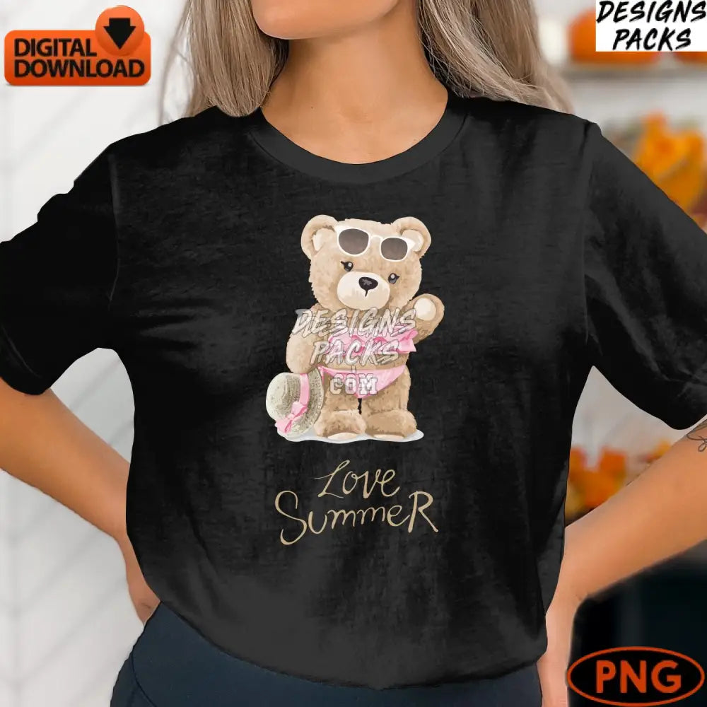 Cute Summer Bear Digital Art Sunglasses And Bikini Teddy Illustration Beach Theme Instant Download