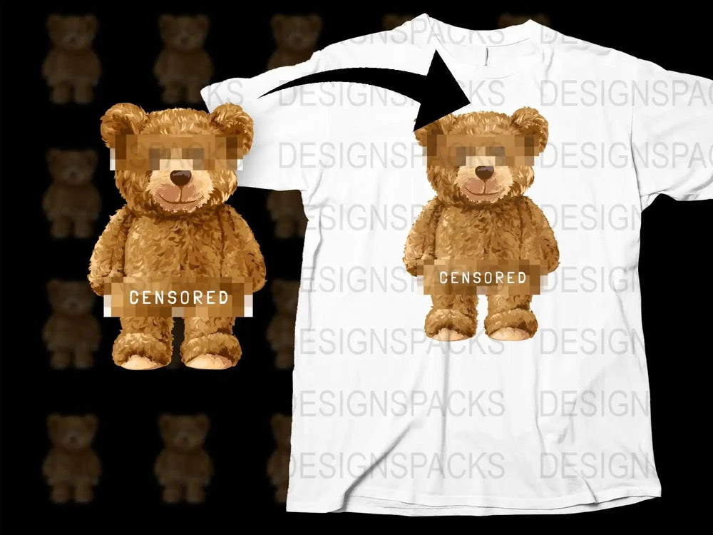 Cute Teddy Bear Censored Graphic Classic Fit Png Digital Download