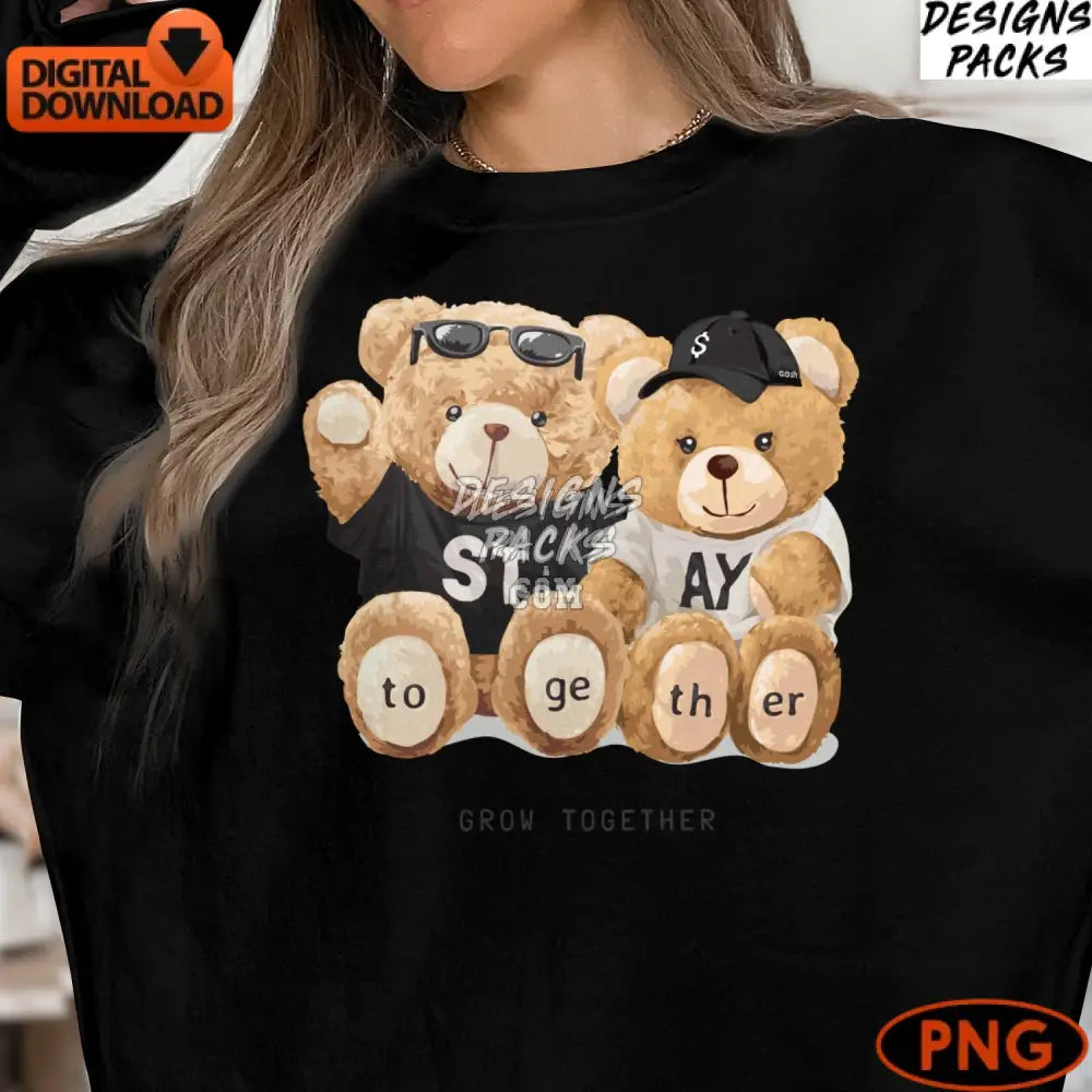 Cute Teddy Bear Couple Digital Print Stay Together Instant Download Png