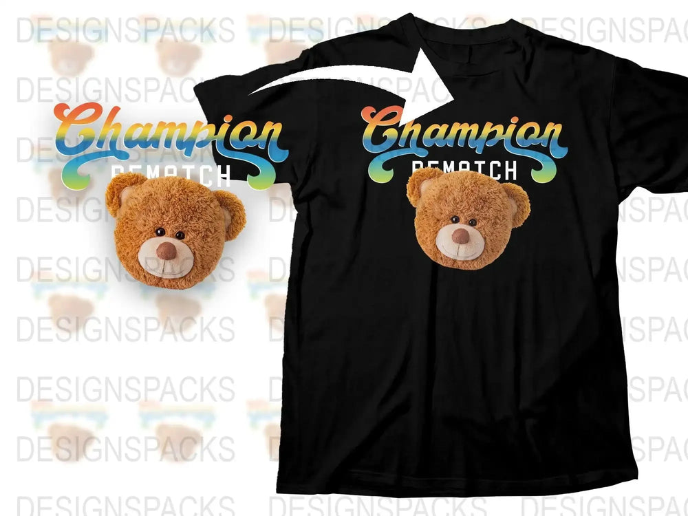 Cute Teddy Bear Design with Champion Png Digital Download