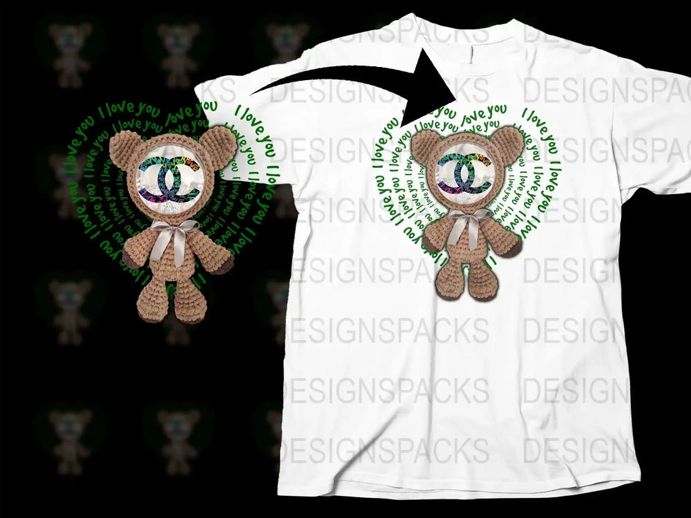 Cute Teddy Bear Design with Heart I Love You Png Digital Download