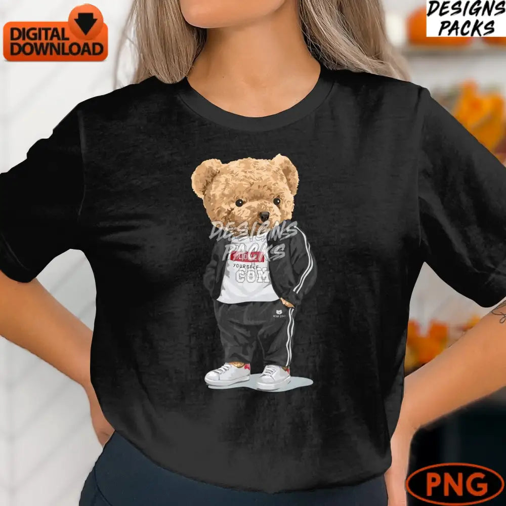 Cute Teddy Bear Digital Art Love Yourself Sporty Png Instant Download Kids