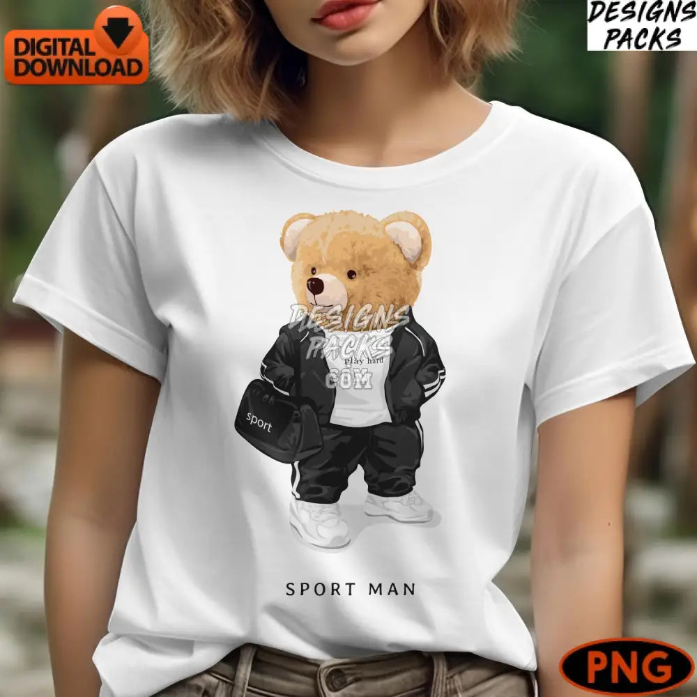 Cute Teddy Bear Digital Art Sport Man With Jacket Instant Download Modern Nursery Png File For