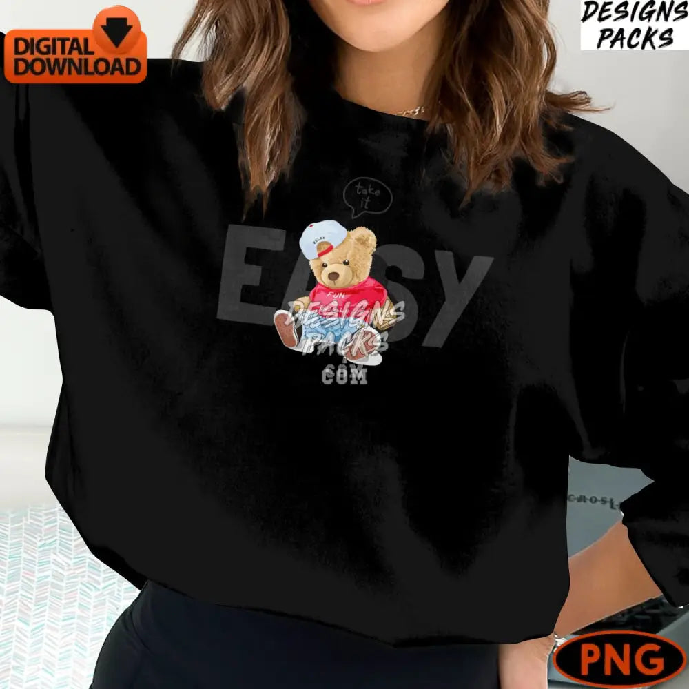 Cute Teddy Bear Digital Png Casual Outfit Graphic Instant Download Kids Printables