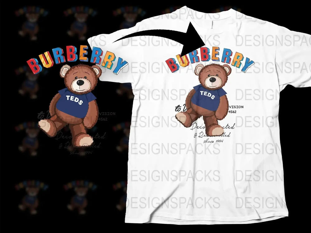 Cute Teddy Bear Graphic Brand Letter Print Png Digital Download