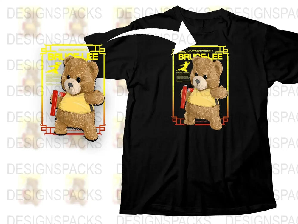 Cute Teddy Bear Graphic Bruce Lee Tribute Png Digital Download