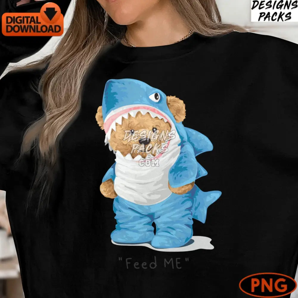 Cute Teddy Bear In Shark Costume Digital Art Instant Download Png For Crafting