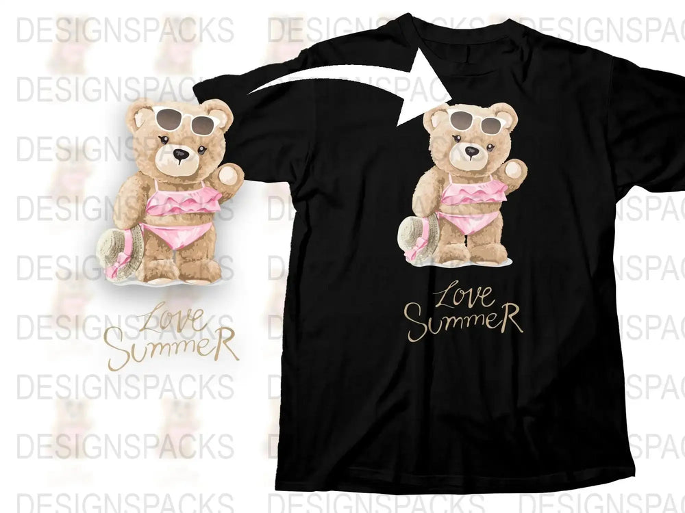 Cute Teddy Bear in Sunglasses Love Summer Png Digital Download