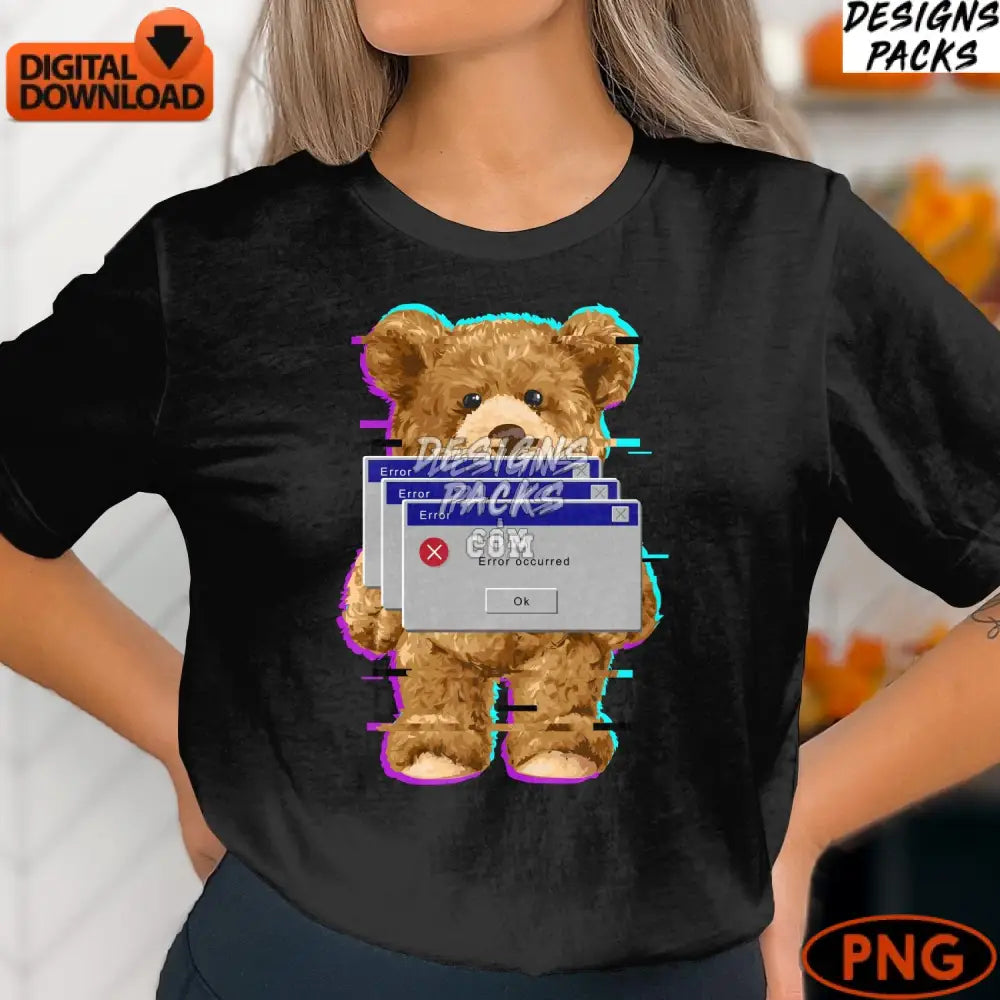 Cute Teddy Bear With Error Message Pop-Up Digital Png File Instant Download Kid’s