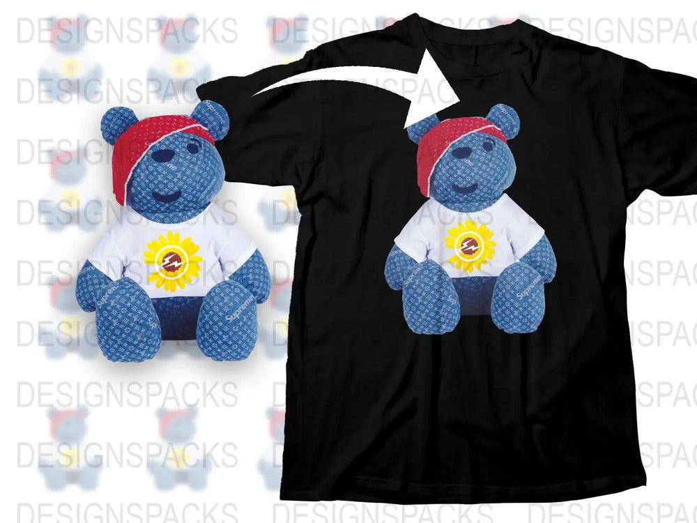 Cute Teddy Bear with Sunflower Design Png Digital Download