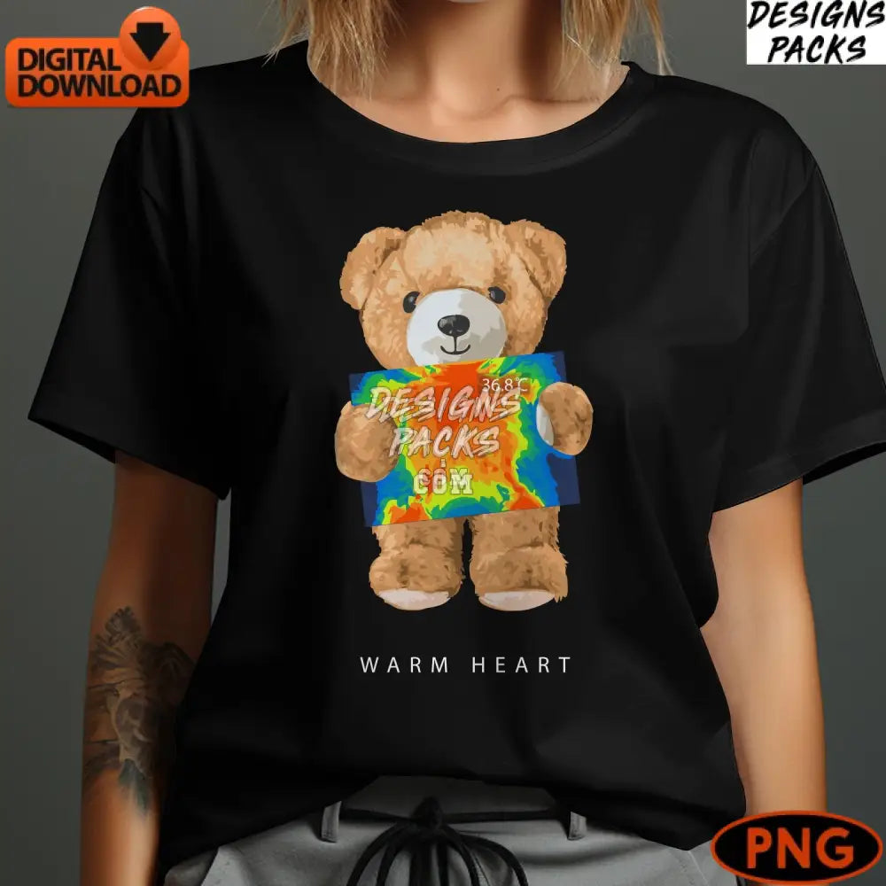 Cute Teddy Bear With Thermal Image Art Digital Png Instant Download Colorful Nursery
