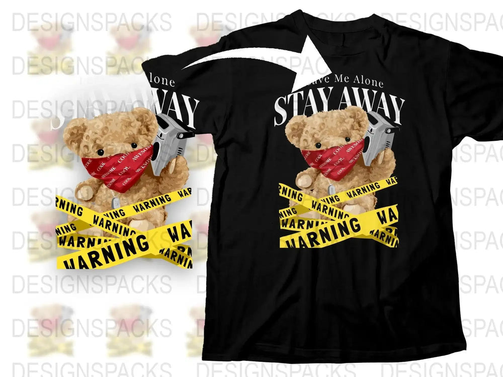 Cute Teddy Bear With Warning Tape Graphic Png Digital Download