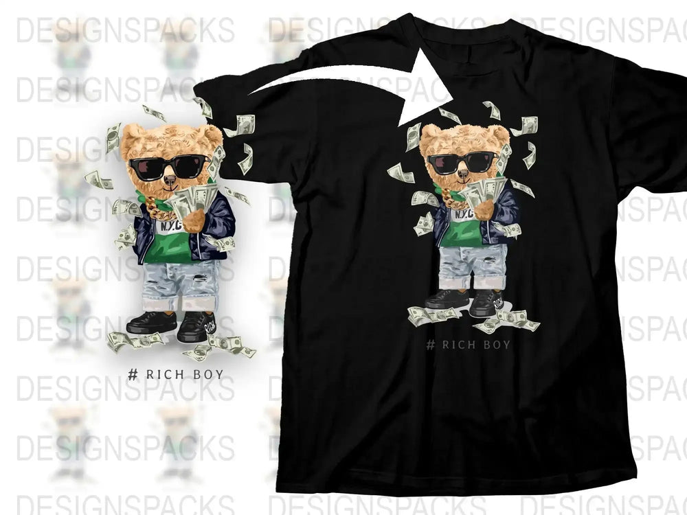 Cute Teddy Rich Boy with Sunglasses Fun Graphic Png Digital Download